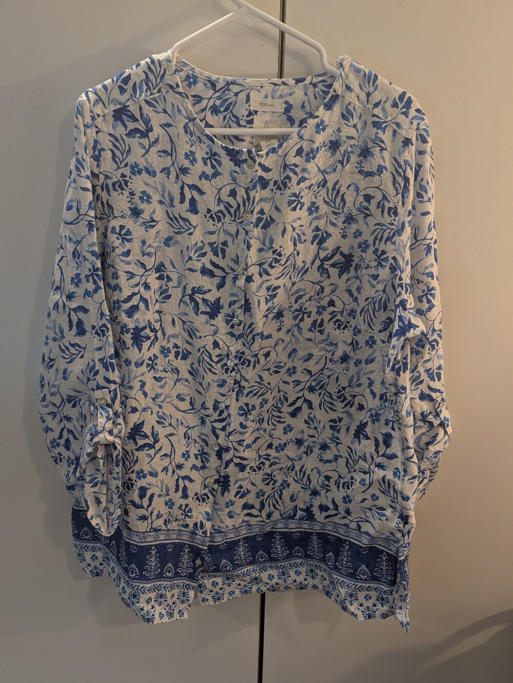 Joie Woman's 1X Blue Floral Linen Blouse - Womens Top